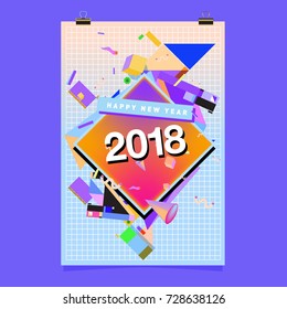 Happy New Year 2018 colorful abstract design, vector elements for calendar and greeting card.