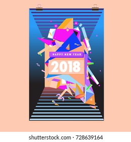 Happy New Year 2018 colorful abstract design, vector elements for calendar and greeting card.