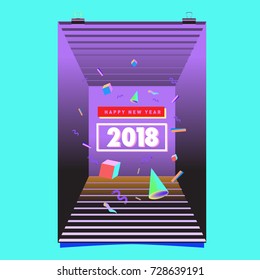 Happy New Year 2018 colorful abstract design, vector elements for calendar and greeting card.