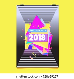 Happy New Year 2018 colorful abstract design, vector elements for calendar and greeting card.