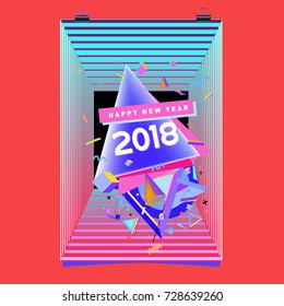 Happy New Year 2018 colorful abstract design, vector elements for calendar and greeting card.