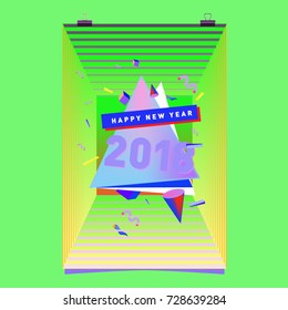 Happy New Year 2018 colorful abstract design, vector elements for calendar and greeting card.