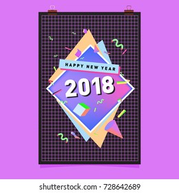Happy New Year 2018 colorful abstract design, vector elements for calendar and greeting card.