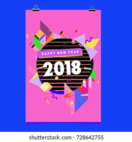 Happy New Year 2018 colorful abstract design, vector elements for calendar and greeting card.