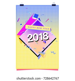 Happy New Year 2018 colorful abstract design, vector elements for calendar and greeting card.