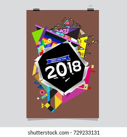 Happy New Year 2018 colorful abstract design, vector elements for calendar and greeting card.