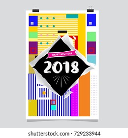 Happy New Year 2018 colorful abstract design, vector elements for calendar and greeting card.