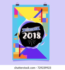 Happy New Year 2018 colorful abstract design, vector elements for calendar and greeting card.