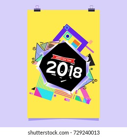 Happy New Year 2018 colorful abstract design, vector elements for calendar and greeting card.