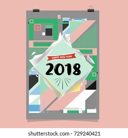 Happy New Year 2018 colorful abstract design, vector elements for calendar and greeting card.