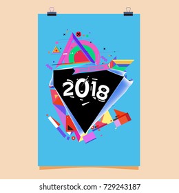 Happy New Year 2018 colorful abstract design, vector elements for calendar and greeting card.