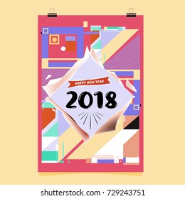 Happy New Year 2018 colorful abstract design, vector elements for calendar and greeting card.