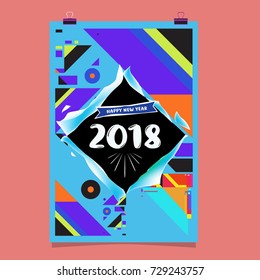 Happy New Year 2018 colorful abstract design, vector elements for calendar and greeting card.