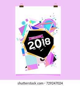 Happy New Year 2018 colorful abstract design, vector elements for calendar and greeting card.