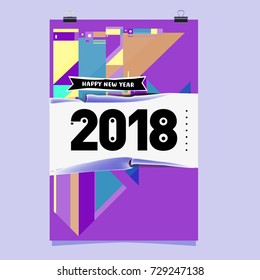 Happy New Year 2018 colorful abstract design, vector elements for calendar and greeting card.