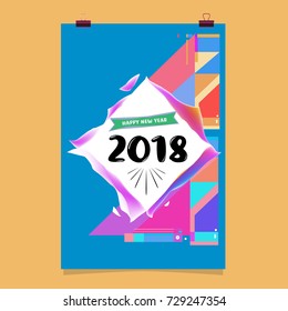Happy New Year 2018 colorful abstract design, vector elements for calendar and greeting card.
