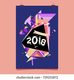 Happy New Year 2018 colorful abstract design, vector elements for calendar and greeting card.