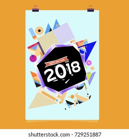 Happy New Year 2018 colorful abstract design, vector elements for calendar and greeting card.