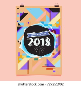 Happy New Year 2018 colorful abstract design, vector elements for calendar and greeting card.