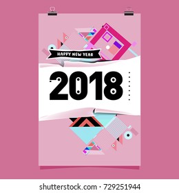 Happy New Year 2018 colorful abstract design, vector elements for calendar and greeting card.