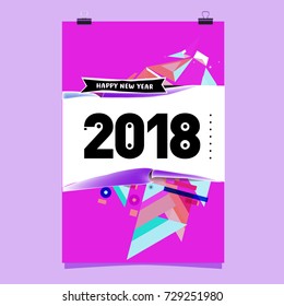 Happy New Year 2018 colorful abstract design, vector elements for calendar and greeting card.