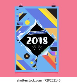 Happy New Year 2018 colorful abstract design, vector elements for calendar and greeting card.