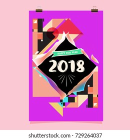 Happy New Year 2018 colorful abstract design, vector elements for calendar and greeting card.