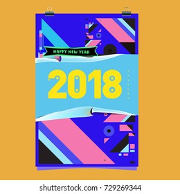 Happy New Year 2018 colorful abstract design, vector elements for calendar and greeting card.