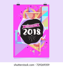 Happy New Year 2018 colorful abstract design, vector elements for calendar and greeting card.