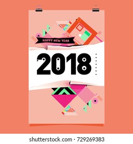 Happy New Year 2018 colorful abstract design, vector elements for calendar and greeting card.