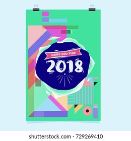 Happy New Year 2018 colorful abstract design, vector elements for calendar and greeting card.