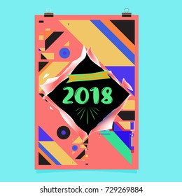 Happy New Year 2018 colorful abstract design, vector elements for calendar and greeting card.