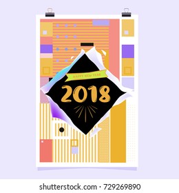 Happy New Year 2018 colorful abstract design, vector elements for calendar and greeting card.