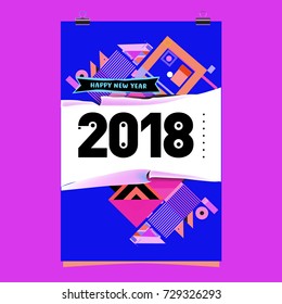 Happy New Year 2018 colorful abstract design, vector elements for calendar and greeting card.