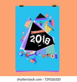 Happy New Year 2018 colorful abstract design, vector elements for calendar and greeting card.