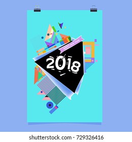 Happy New Year 2018 colorful abstract design, vector elements for calendar and greeting card.
