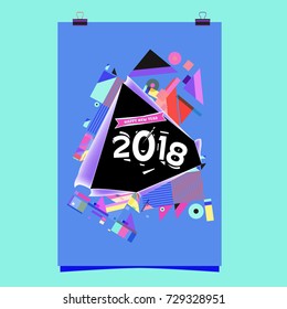 Happy New Year 2018 colorful abstract design, vector elements for calendar and greeting card.