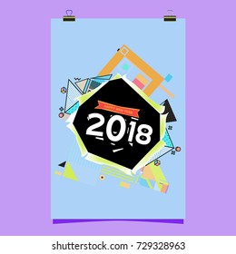 Happy New Year 2018 colorful abstract design, vector elements for calendar and greeting card.