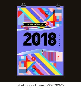 Happy New Year 2018 colorful abstract design, vector elements for calendar and greeting card.