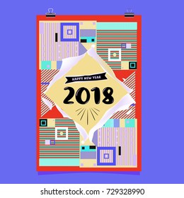 Happy New Year 2018 colorful abstract design, vector elements for calendar and greeting card.