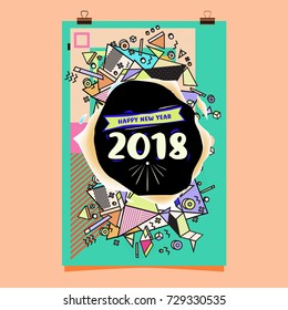 Happy New Year 2018 colorful abstract design, vector elements for calendar and greeting card.