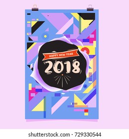Happy New Year 2018 colorful abstract design, vector elements for calendar and greeting card.