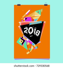 Happy New Year 2018 colorful abstract design, vector elements for calendar and greeting card.