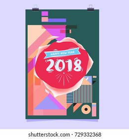 Happy New Year 2018 colorful abstract design, vector elements for calendar and greeting card.