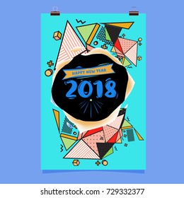 Happy New Year 2018 colorful abstract design, vector elements for calendar and greeting card.
