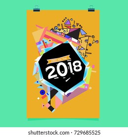 Happy New Year 2018 colorful abstract design, vector elements for calendar and greeting card.