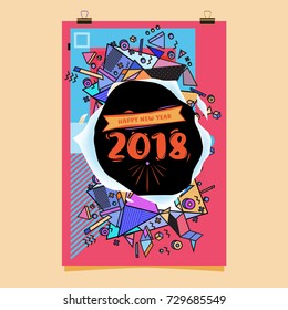 Happy New Year 2018 colorful abstract design, vector elements for calendar and greeting card.