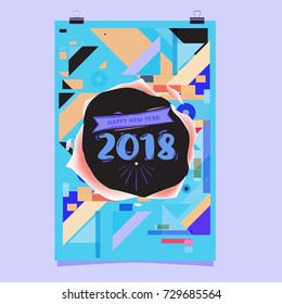 Happy New Year 2018 colorful abstract design, vector elements for calendar and greeting card.