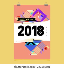Happy New Year 2018 colorful abstract design, vector elements for calendar and greeting card.