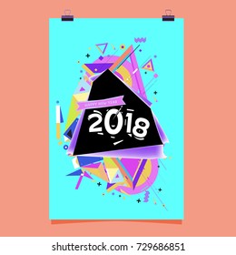 Happy New Year 2018 colorful abstract design, vector elements for calendar and greeting card.